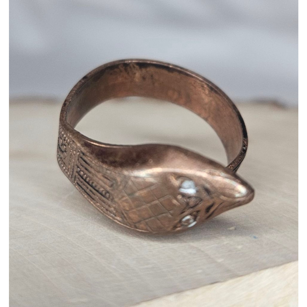 Vintage Solid Copper Snake Bypass Ring Adjustable… - image 3